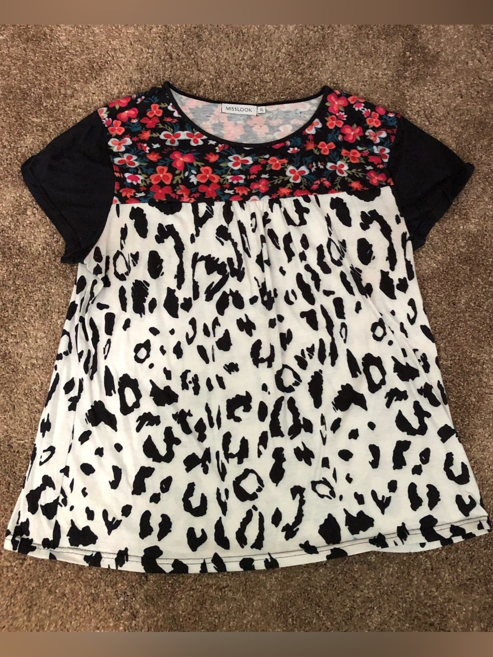 MISSLOOK Pink Floral and Cheetah Print Top